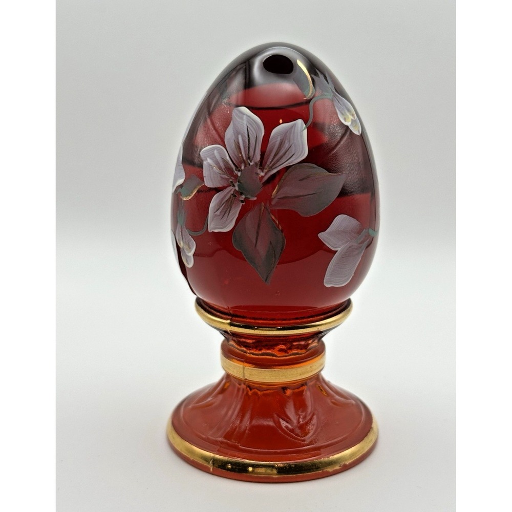 Fenton Rose Colored glass egg. Hand painted floral Design 4 Inches Beauty